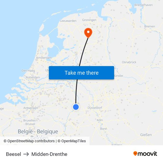 Beesel to Midden-Drenthe map