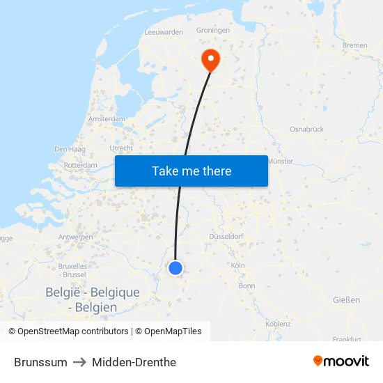 Brunssum to Midden-Drenthe map