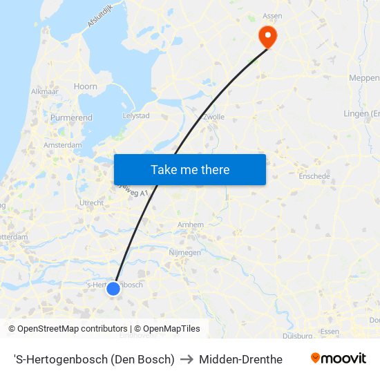 'S-Hertogenbosch (Den Bosch) to Midden-Drenthe map