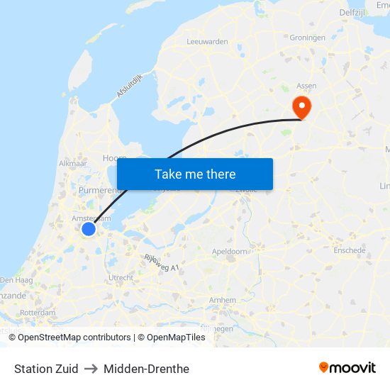 Station Zuid to Midden-Drenthe map