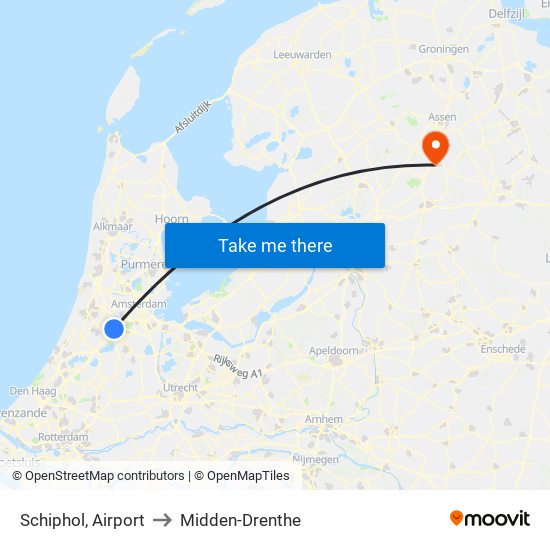 Schiphol, Airport to Midden-Drenthe map