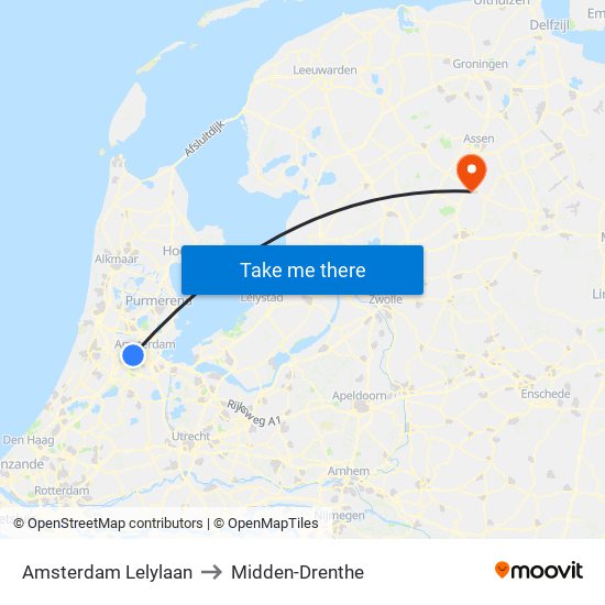 Amsterdam Lelylaan to Midden-Drenthe map