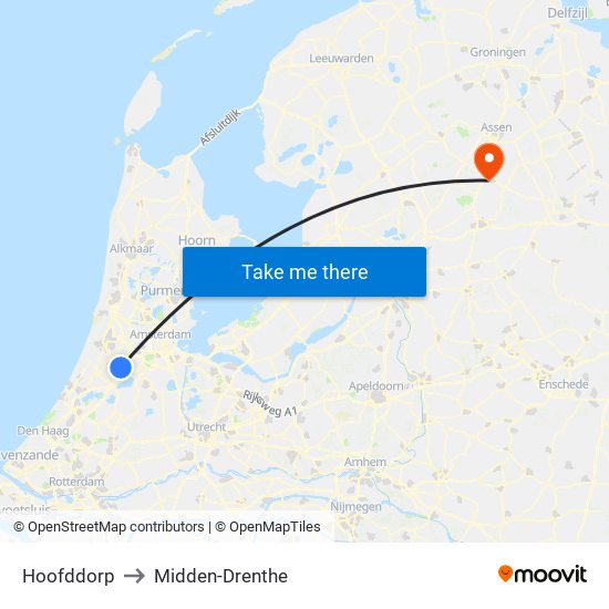 Hoofddorp to Midden-Drenthe map