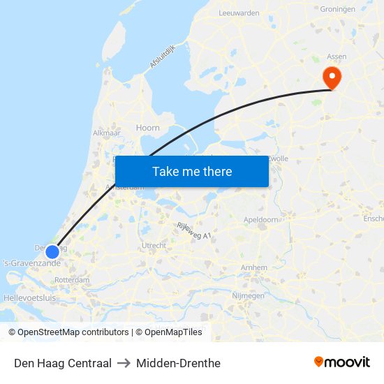 Den Haag Centraal to Midden-Drenthe map