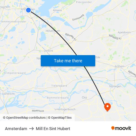 Amsterdam to Mill En Sint Hubert map