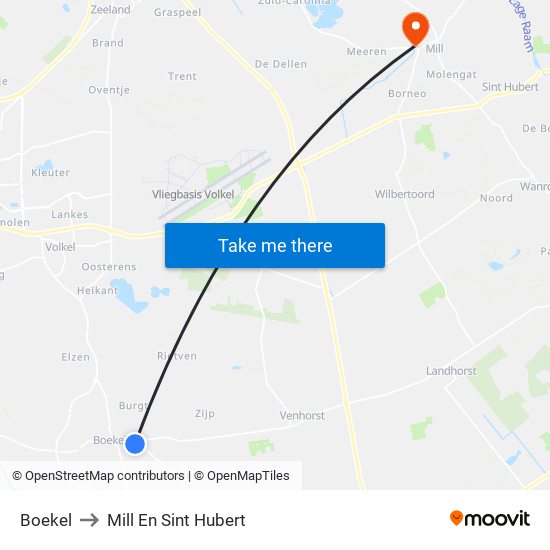 Boekel to Mill En Sint Hubert map