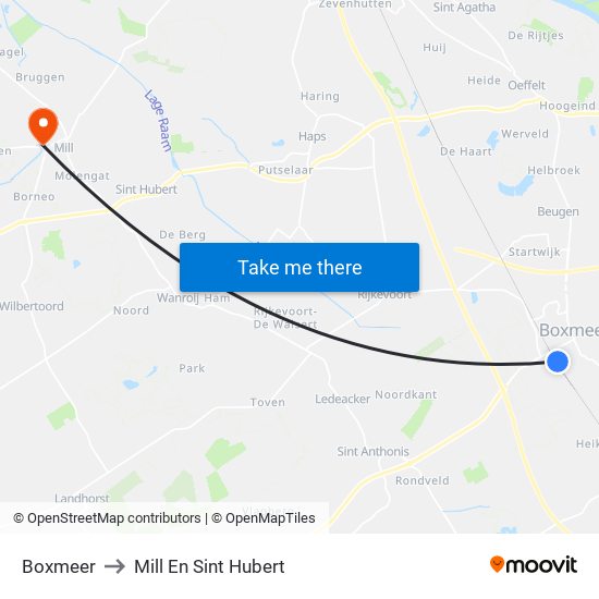 Boxmeer to Mill En Sint Hubert map