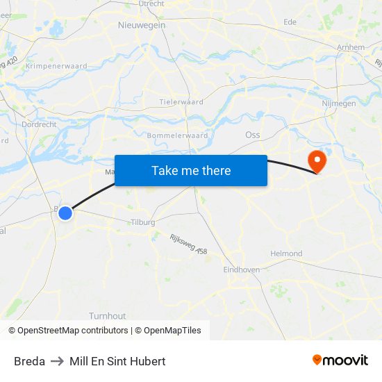 Breda to Mill En Sint Hubert map