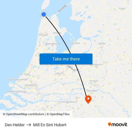 Den Helder to Mill En Sint Hubert map