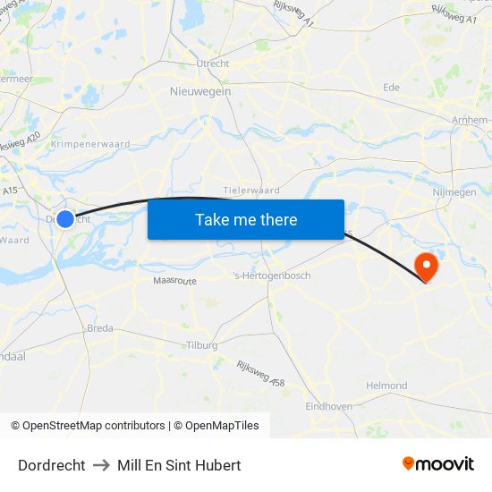 Dordrecht to Mill En Sint Hubert map