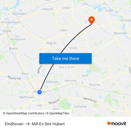 Eindhoven to Mill En Sint Hubert map