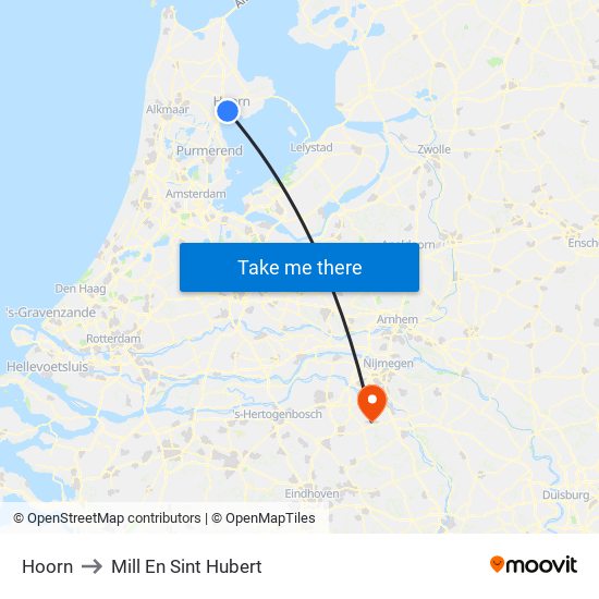 Hoorn to Mill En Sint Hubert map