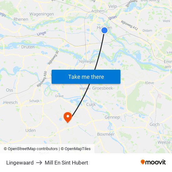 Lingewaard to Mill En Sint Hubert map