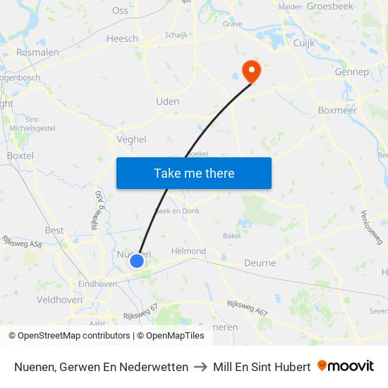 Nuenen, Gerwen En Nederwetten to Mill En Sint Hubert map