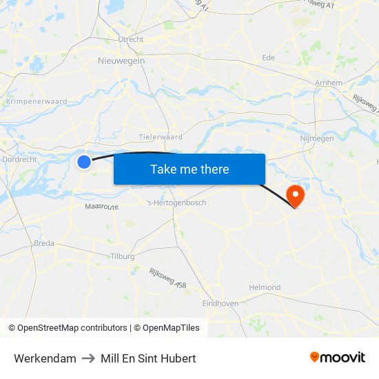 Werkendam to Mill En Sint Hubert map
