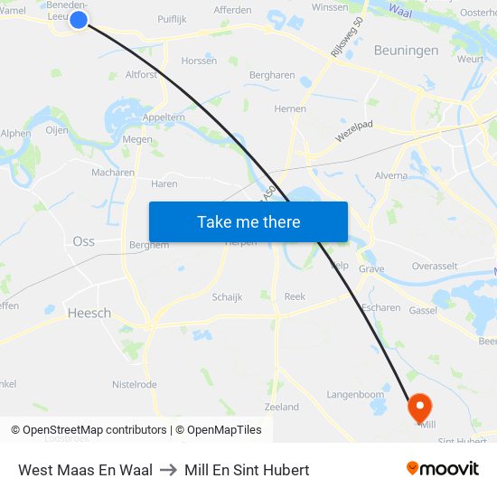 West Maas En Waal to Mill En Sint Hubert map