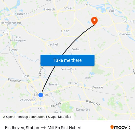 Eindhoven, Station to Mill En Sint Hubert map