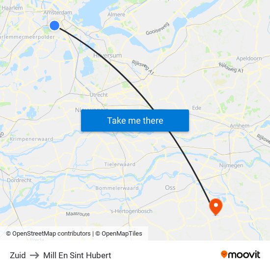 Zuid to Mill En Sint Hubert map