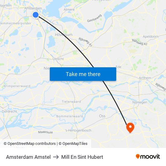 Amsterdam Amstel to Mill En Sint Hubert map