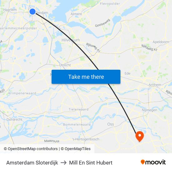 Amsterdam Sloterdijk to Mill En Sint Hubert map