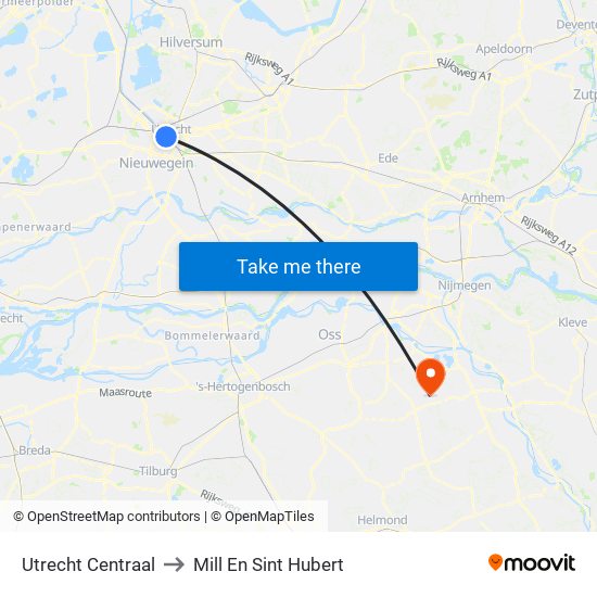 Utrecht Centraal to Mill En Sint Hubert map