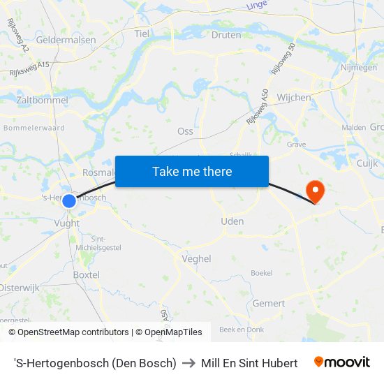 'S-Hertogenbosch (Den Bosch) to Mill En Sint Hubert map