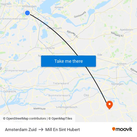 Amsterdam Zuid to Mill En Sint Hubert map