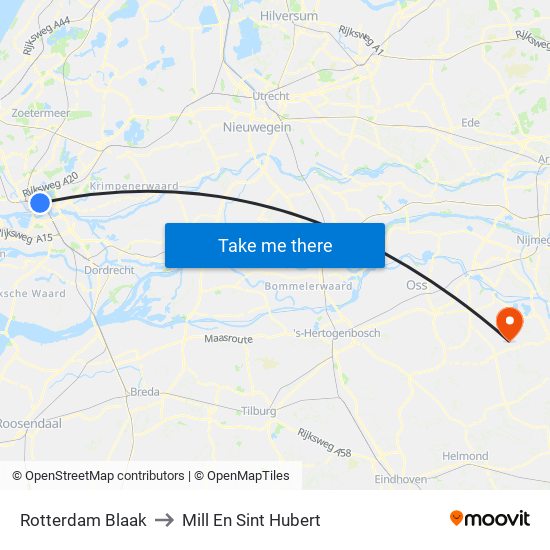 Rotterdam Blaak to Mill En Sint Hubert map