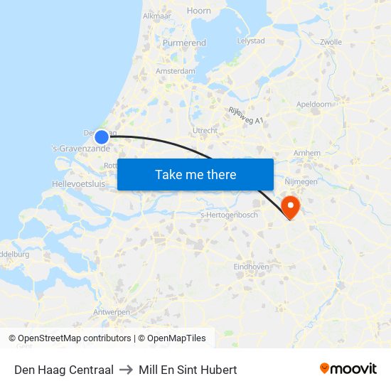 Den Haag Centraal to Mill En Sint Hubert map
