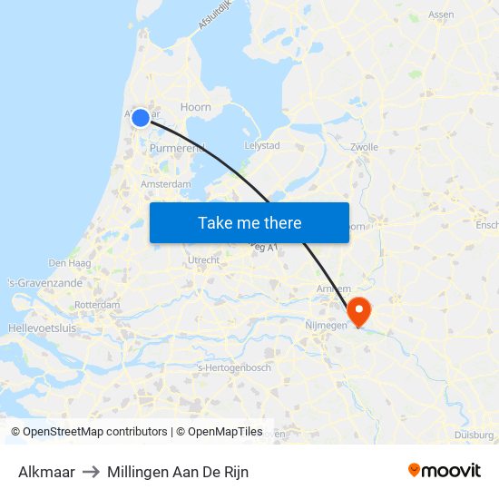 Alkmaar to Millingen Aan De Rijn map