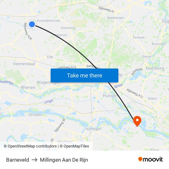 Barneveld to Millingen Aan De Rijn map