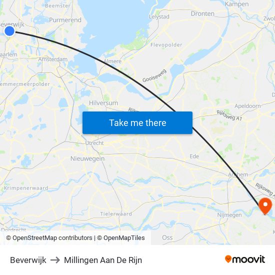 Beverwijk to Millingen Aan De Rijn map