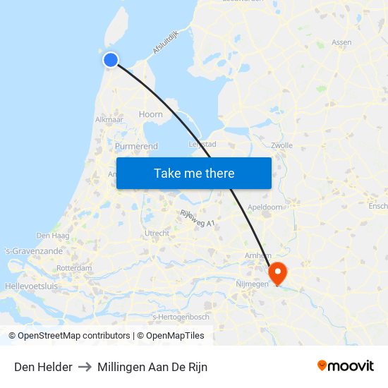 Den Helder to Millingen Aan De Rijn map