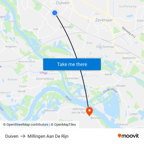 Duiven to Millingen Aan De Rijn map