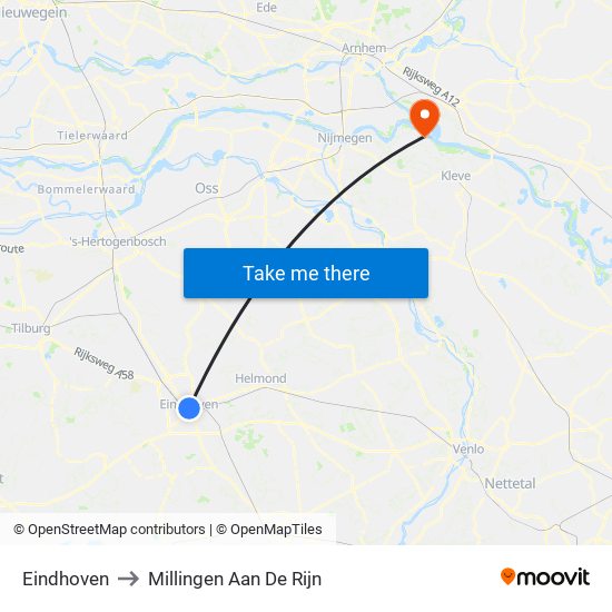 Eindhoven to Millingen Aan De Rijn map