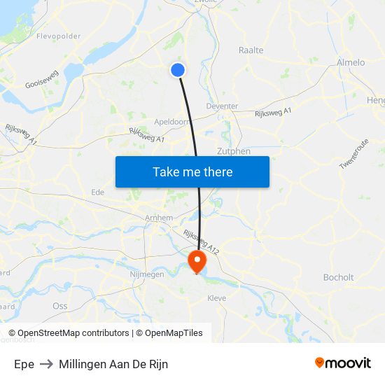 Epe to Millingen Aan De Rijn map