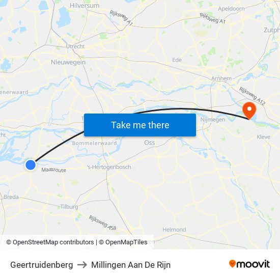 Geertruidenberg to Millingen Aan De Rijn map