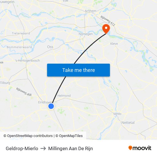 Geldrop-Mierlo to Millingen Aan De Rijn map