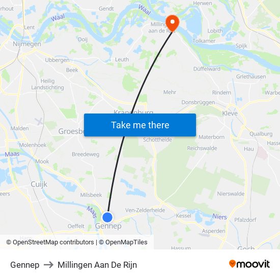 Gennep to Millingen Aan De Rijn map