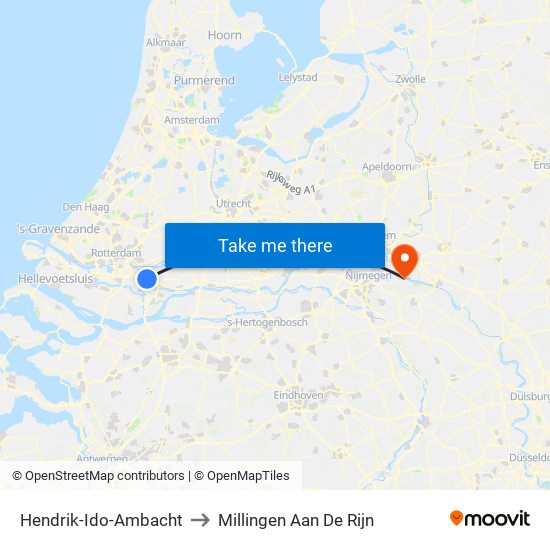 Hendrik-Ido-Ambacht to Millingen Aan De Rijn map