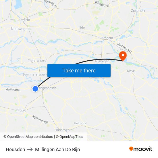 Heusden to Millingen Aan De Rijn map