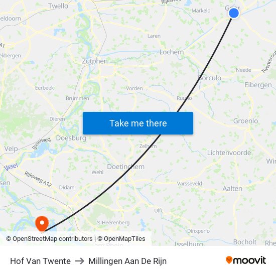 Hof Van Twente to Millingen Aan De Rijn map