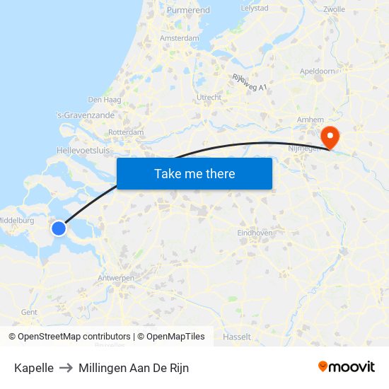 Kapelle to Millingen Aan De Rijn map