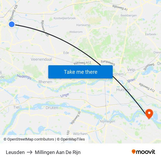 Leusden to Millingen Aan De Rijn map