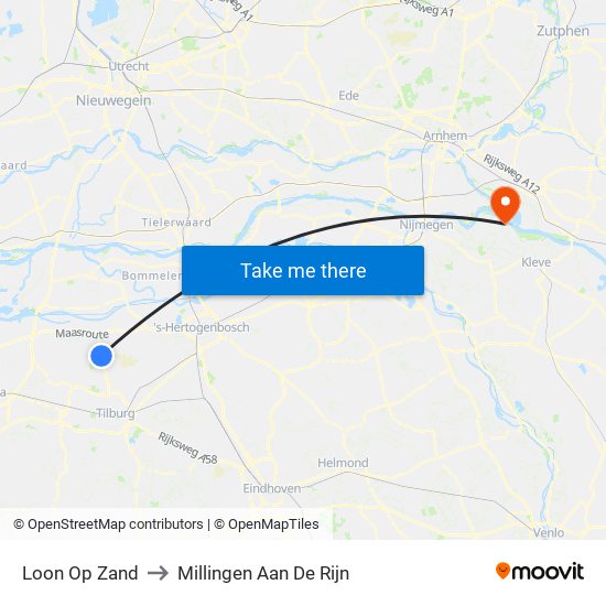 Loon Op Zand to Millingen Aan De Rijn map