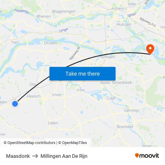 Maasdonk to Millingen Aan De Rijn map