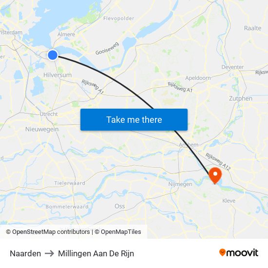 Naarden to Millingen Aan De Rijn map