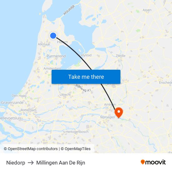 Niedorp to Millingen Aan De Rijn map