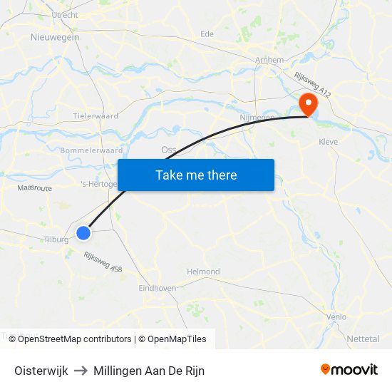 Oisterwijk to Millingen Aan De Rijn map