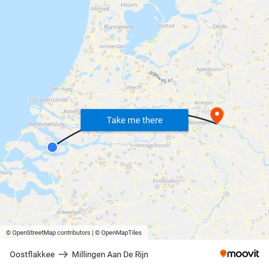 Oostflakkee to Millingen Aan De Rijn map